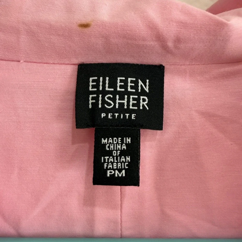 Eileen Fisher Pink Italian Cotton Hooded Zip Up Jacket Coat Petite Medium PM